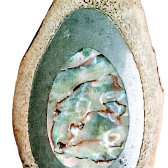 Vintage Bone Bead Necklace w/ Sliced Antler Bone Inlaid Silver & Mother of Pearl - Picture 3 of 7